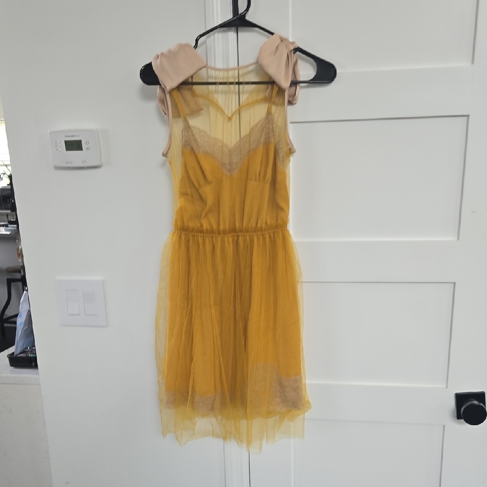 Rodarte Yellow Pleated Midi Sundress for Wedding Guest